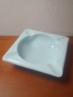 Vintage Baby Blue Glass Ashtray 6"x 6" MCM Retro Mid Century Modern 50s 60s